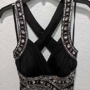 NV couture Black beaded gown